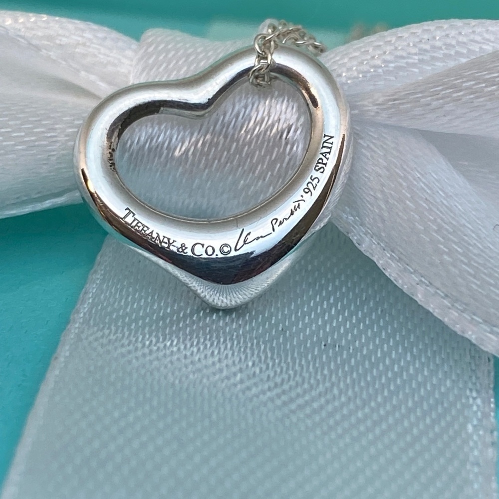 Tiffany & Co Elsa Peretti open heart necklace 16mm Silver 16” with Box - Picture 3 of 7